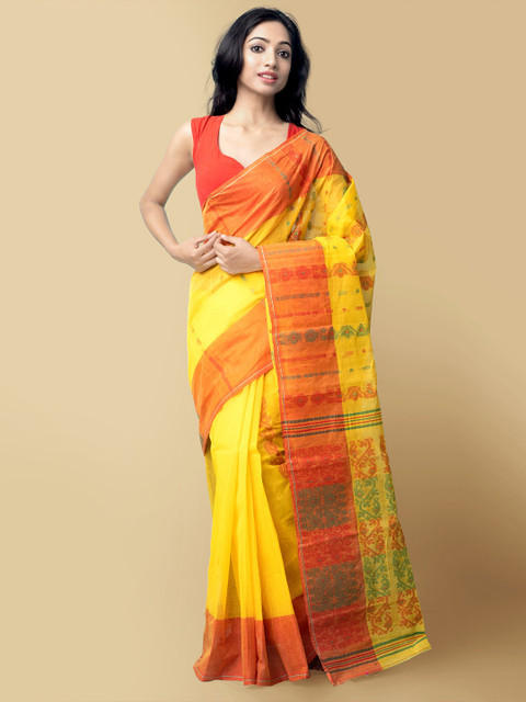 Unnati Silks Yellow & Red Handloom Dhaka Jamdhani Bengal Tant Saree
Unnati Silks Yellow & Red Handloom Dhaka Jamdhani Bengal Tant Saree