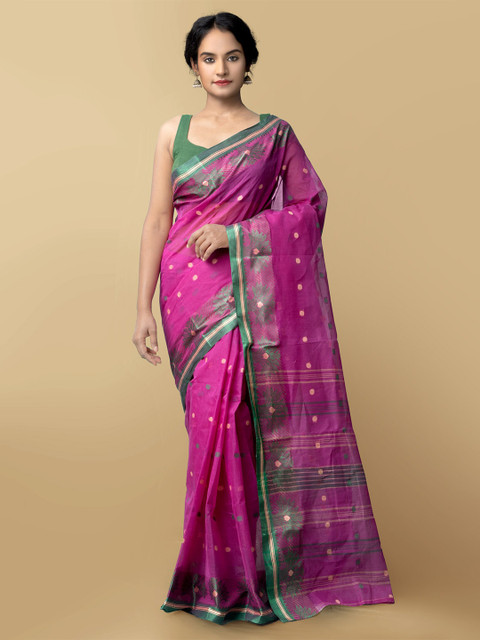 Unnati Silks Women Purple & Green Pure Handloom Bengal Tant Cotton Sustainable Saree
Unnati Silks Women Purple & Green Pure Handloom Bengal Tant Cotton Sustainable Saree