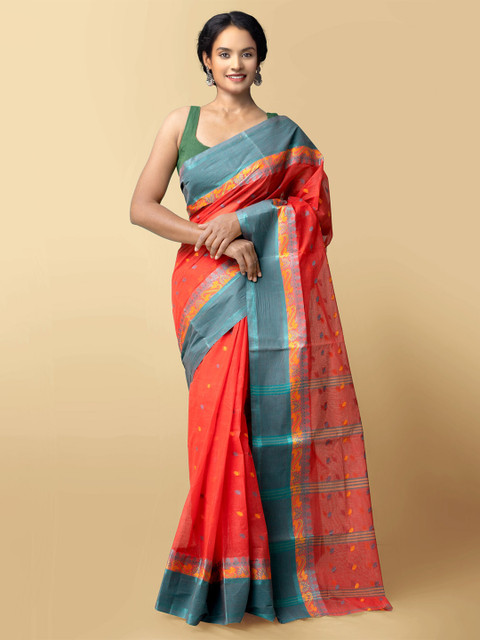 Unnati Silks Women Red & Blue Pure Handloom Bengal Tant Cotton Sustainable Saree
Unnati Silks Women Red & Blue Pure Handloom Bengal Tant Cotton Sustainable Saree