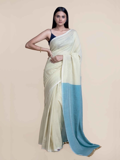 Suta Women Yellow And Grey Mul Cotton Saree
