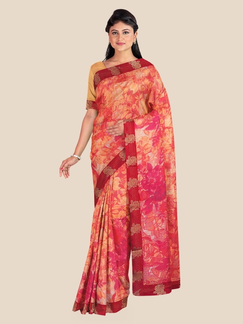 KLM Fashion Mall Orange & Beige Floral Printed Saree
