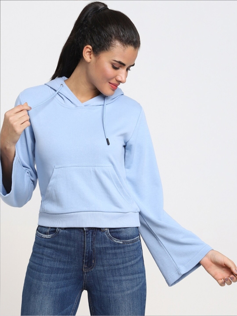 Bewakoof Women Blue Cotton Hooded Sweatshirts