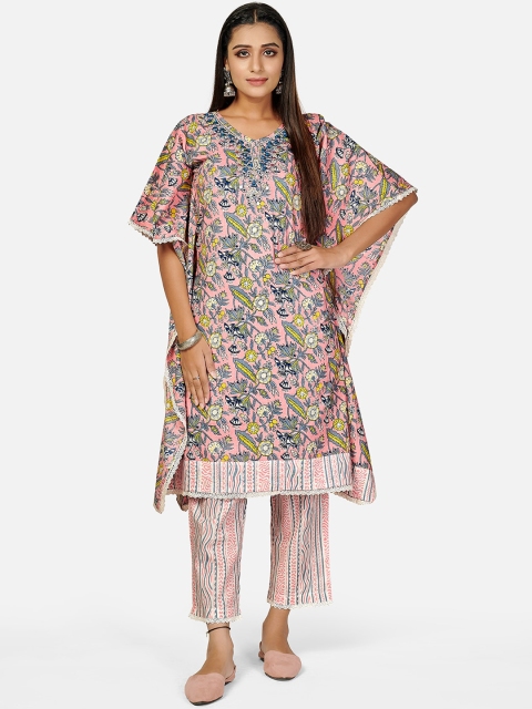 Vbuyz Women Peach-Coloured & Yellow Printed Mirror Work Pure Cotton Kurta with Trousers
Vbuyz Women Peach-Coloured & Yellow Printed Mirror Work Pure Cotton Kurta with Trousers
