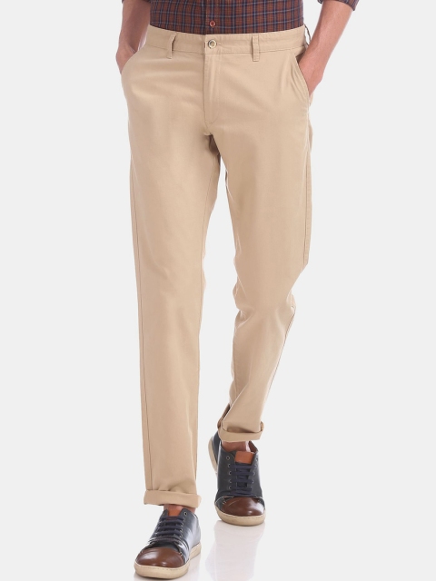 Ruggers Men Beige Slim Fit Cotton Trousers