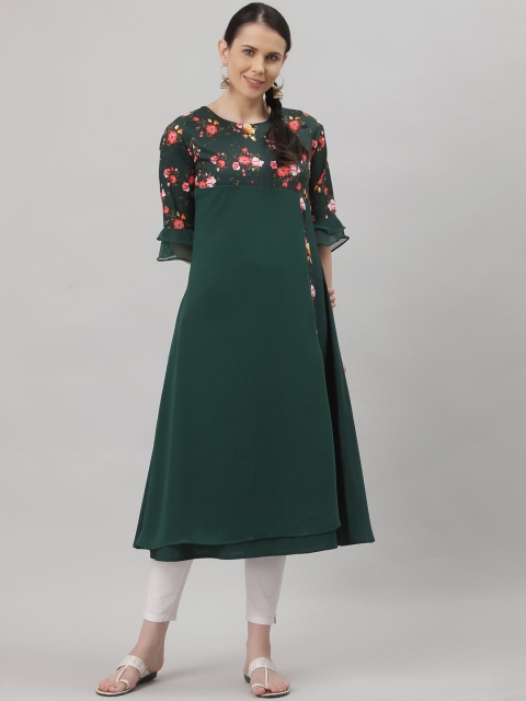 ALC Creations Women Green & Red Floral Yoke Design Flared Sleeves Layered A-line Kurta
ALC Creations Women Green & Red Floral Yoke Design Flared Sleeves Layered A-line Kurta