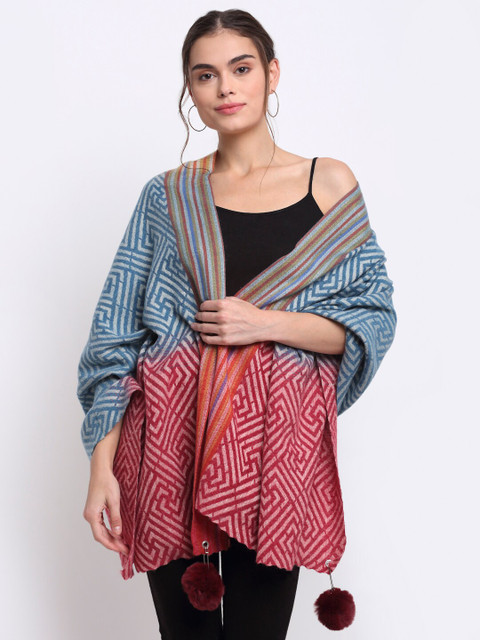 LOOM LEGACY Women Blue & Red Woven Design Acrylic Wool Stole 
LOOM LEGACY Women Blue & Red Woven Design Acrylic Wool Stole