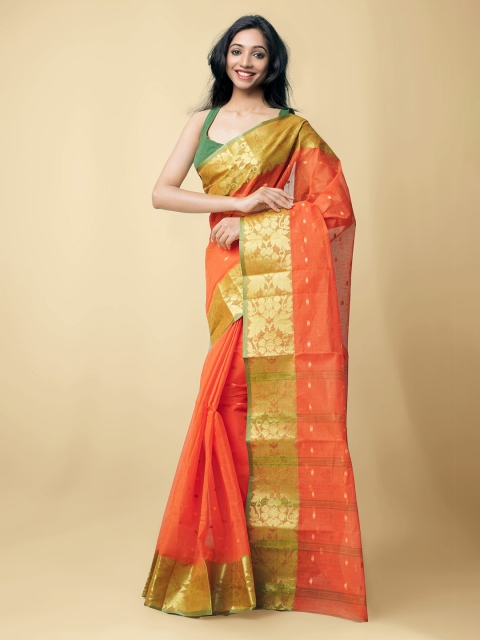 Unnati Silks Women Orange & Gold-Toned Pure Handloom Bengal Tant Cotton Sustainable Saree
Unnati Silks Women Orange & Gold-Toned Pure Handloom Bengal Tant Cotton Sustainable Saree