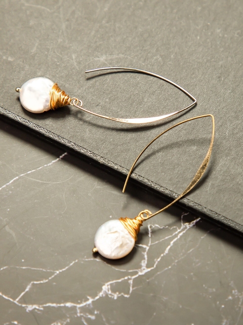 anore Women Gold-Toned Contemporary Pearl Drop Earrings