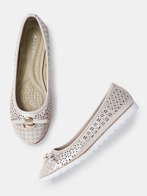 Mast & Harbour Women Metallic Beige Flat Shoes with Laser-Cuts