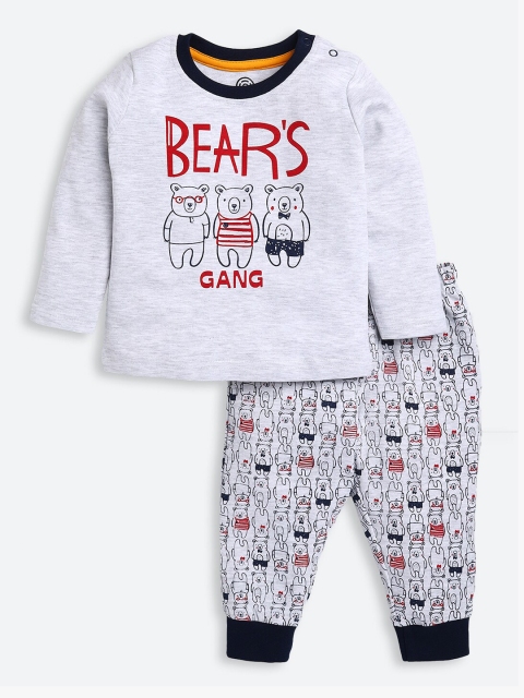 TAMBOURINE Boys Grey & Red Printed Pure Cotton T-shirt with Pyjamas