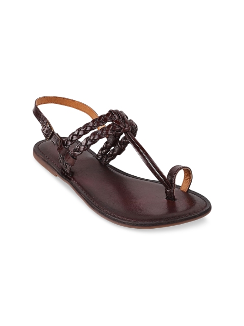 Mochi Women Brown One Toe Flats