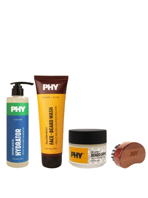 Phy Men Set of Aloe Gel Hydrator-Face + Beard Wash Face Wash-Beard Brush-Beard Creme, Blue
Phy Men Set of Aloe Gel Hydrator-Face + Beard Wash Face Wash-Beard Brush-Beard Creme, Blue