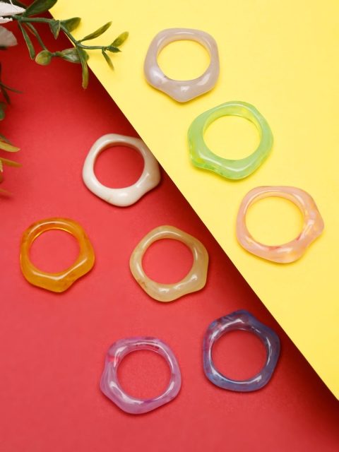 YouBella Set Of 8 Enamelled Finger Rings, Multi
