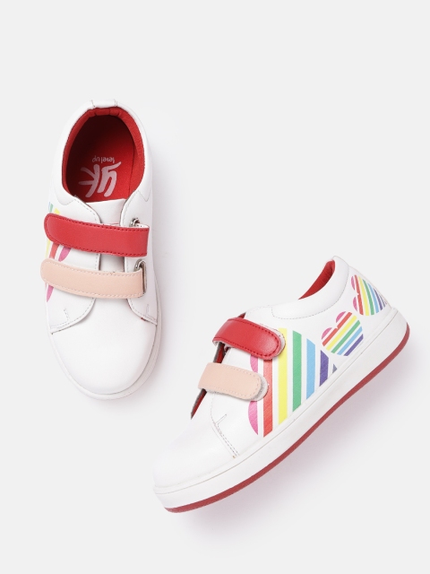 YK Girls White & Red Heart Print Sneakers