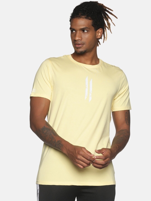 ATTIITUDE Men Yellow Typography Printed Raw Edge T-shirt