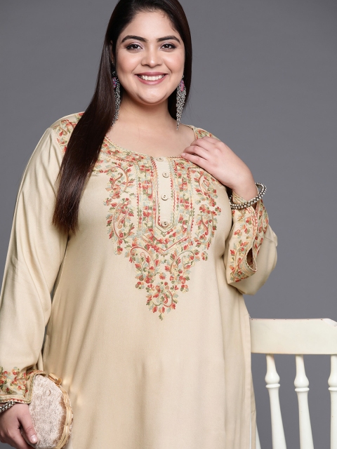 EXTRA LOVE BY LIBAS Women Plus Size Beige Floral Embroidered Flared Sleeves Straight Kurta
EXTRA LOVE BY LIBAS Women Plus Size Beige Floral Embroidered Flared Sleeves Straight Kurta