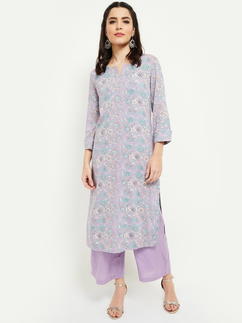 max Women Purple Printed Regular Kurta with Palazzos