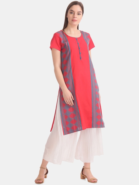 Karigari Women Red Ethnic Motifs Embroidered Kurta