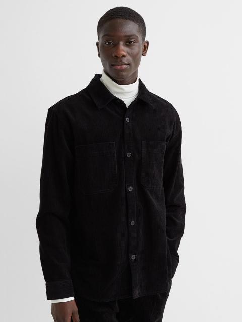 H&M Men Black Cotton Corduroy Overshirt