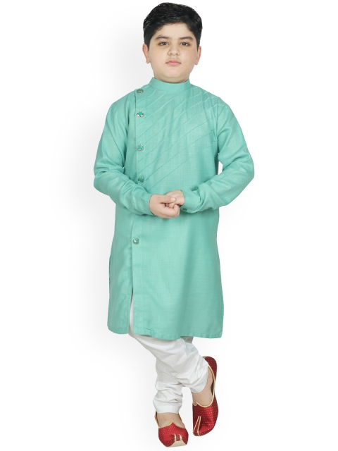 SG YUVRAJ Boys Green Angrakha Kurta with Churidar