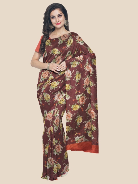 KLM Fashion Mall Maroon & Green Floral Saree