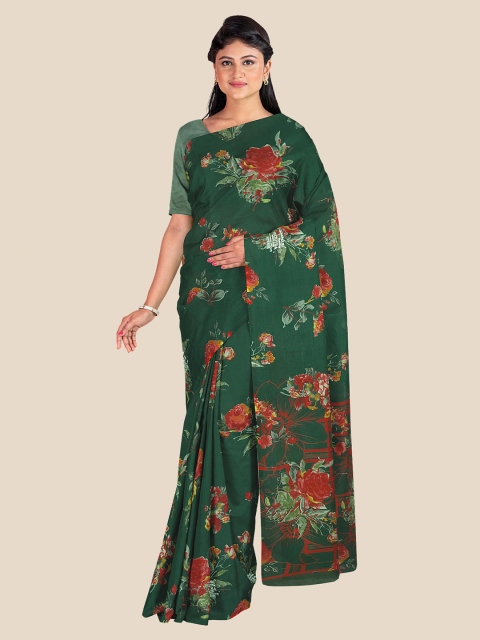 KLM Fashion Mall Green & Red Floral Printed Saree