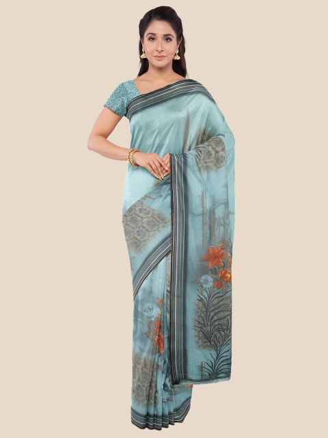 KLM Fashion Mall Turquoise Blue & Orange Floral Printed Saree