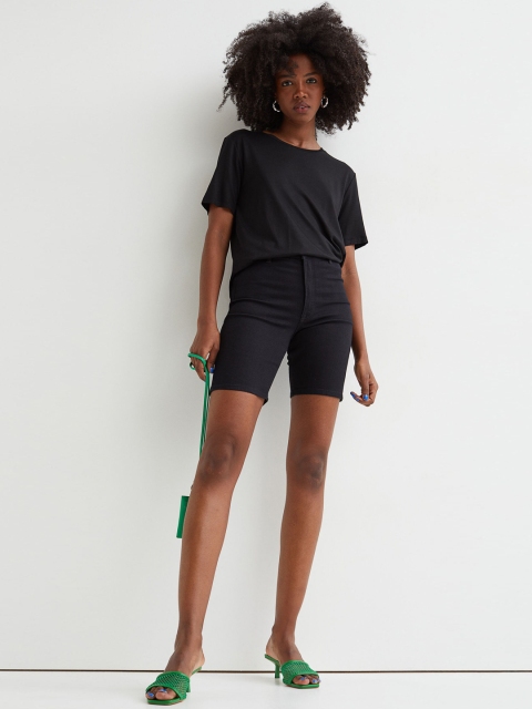 H&M Women Black Curvy High Shorts