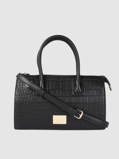 Van Heusen Black Textured PU Structured Handheld Bag