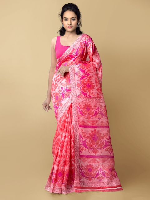 Unnati Silks Red & Pink Floral Art Silk Patola Saree