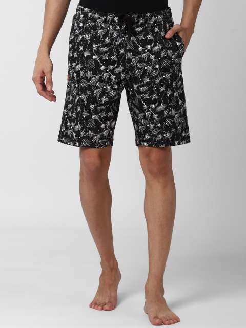 Peter England Men Black & White Printed Lounge Shorts
