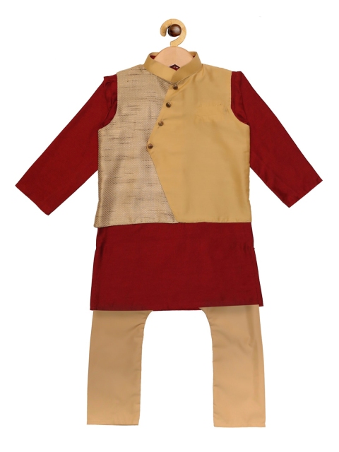SOULFULLY INDIAN Boys Maroon & Gold-Toned Pure Cotton Kurta with Pyjamas & Nehru Jacket
SOULFULLY INDIAN Boys Maroon & Gold-Toned Pure Cotton Kurta with Pyjamas & Nehru Jacket