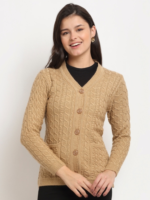 VANYA Women Brown Self Design Acrylic Cardigan