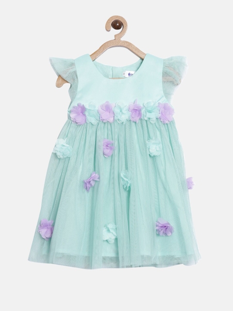 Nuberry Sea Green & Purple Floral Cotton Dress
