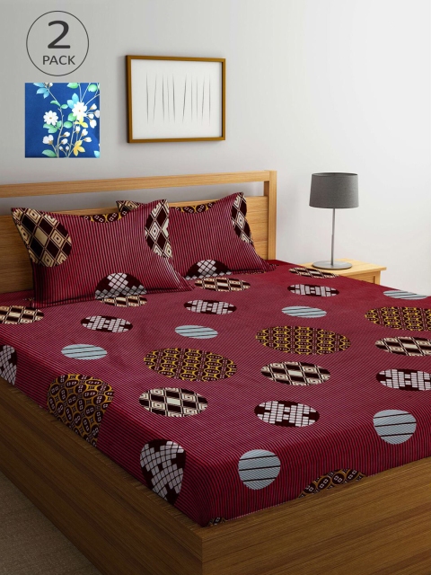 KLOTTHE Set Of 2 Blue & Brown Printed 210 TC King Bedsheets With 4 Pillow Covers, Maroon
KLOTTHE Set Of 2 Blue & Brown Printed 210 TC King Bedsheets With 4 Pillow Covers, Maroon