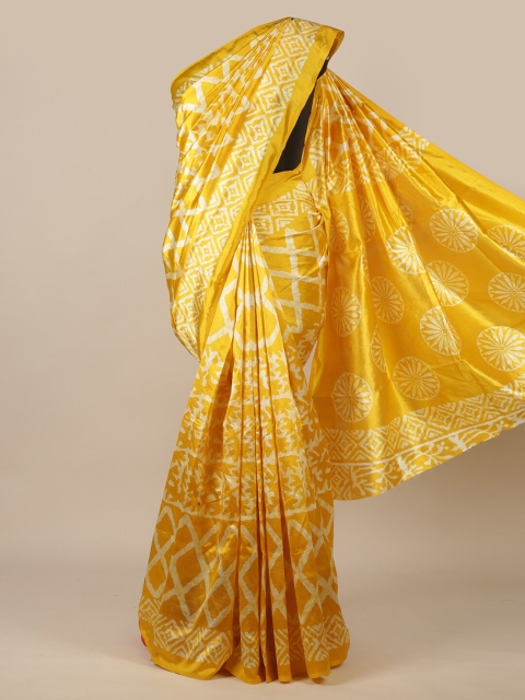 Pothys Yellow & White Ethnic Motifs Saree