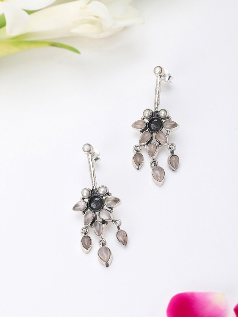 Fabindia Silver-Plated Floral Drop Earrings