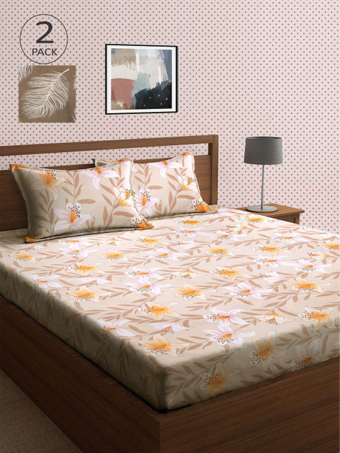 KLOTTHE Beige & Orange Floral 210 TC 2 King Bedsheet with 4 Pillow Covers 
KLOTTHE Beige & Orange Floral 210 TC 2 King Bedsheet with 4 Pillow Covers
