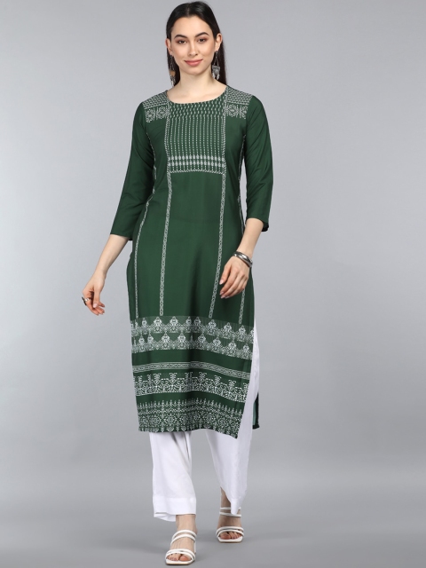 AHIKA Women Green Geometric Printed Kurta