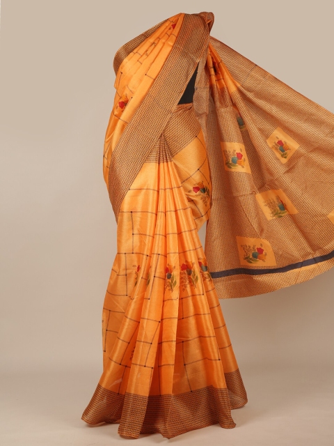 Pothys Orange & Black Ethnic Motifs Saree