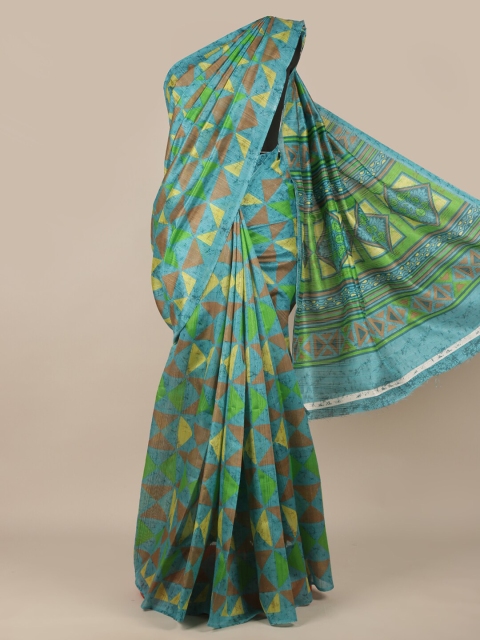 Pothys Green & Blue Printed Saree