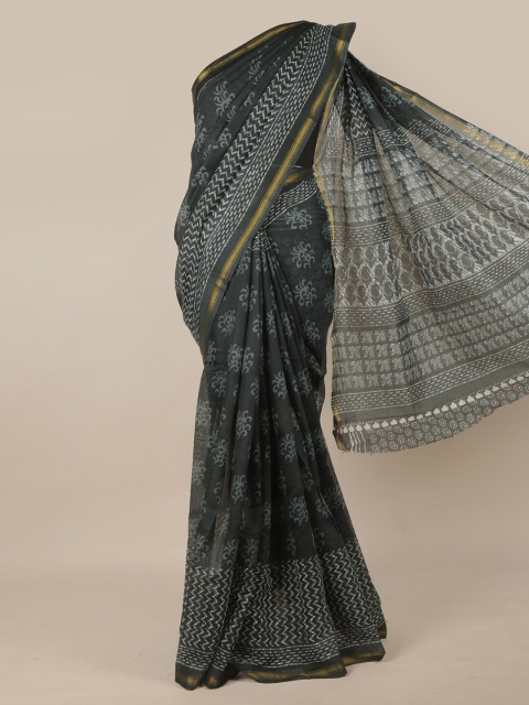 Pothys Green & White Floral Zari Saree