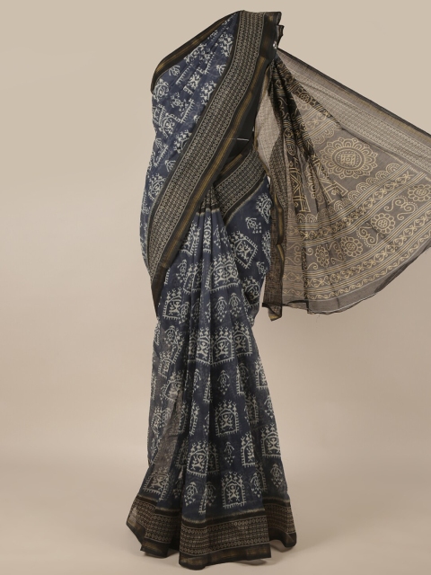 Pothys Grey & Black Ethnic Motifs Zari Saree
