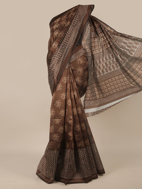 Pothys Brown & White Ethnic Motifs Saree