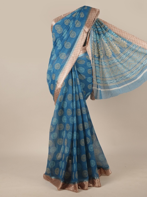 Pothys Blue & Beige Ethnic Motifs Saree
