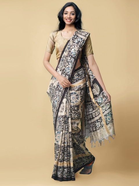 Unnati Silks Cream-Coloured & Black Kalamkari Block Print Zari Pure Silk Kanjeevaram Saree
Unnati Silks Cream-Coloured & Black Kalamkari Block Print Zari Pure Silk Kanjeevaram Saree