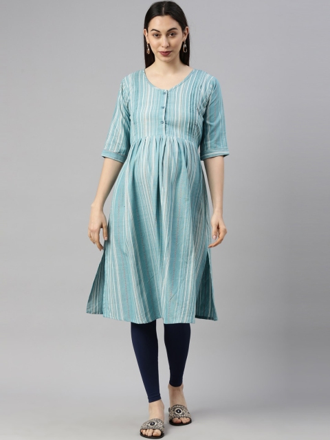GOLDSTROMS Women Sea Green Striped Flared Sleeves Thread Work Maternity Anarkali Kurta
GOLDSTROMS Women Sea Green Striped Flared Sleeves Thread Work Maternity Anarkali Kurta