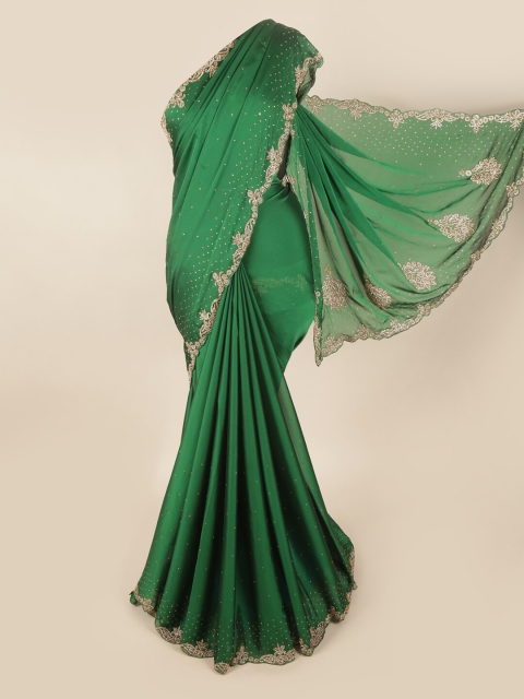 Pothys Green & Gold-Coloured Embellished Beads and Stones Saree