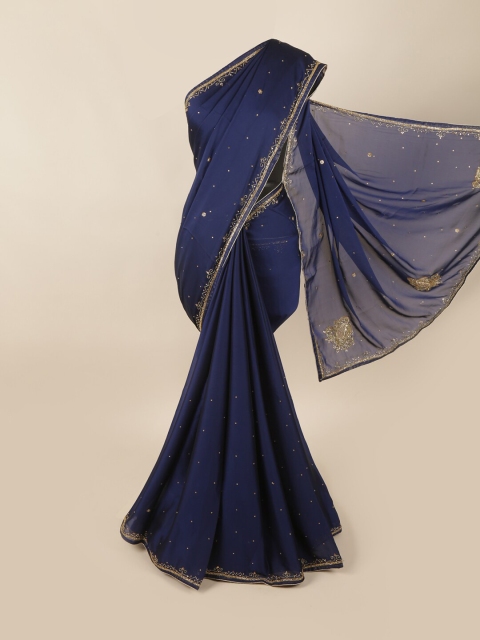 Pothys Navy Blue Beads & Stones Saree