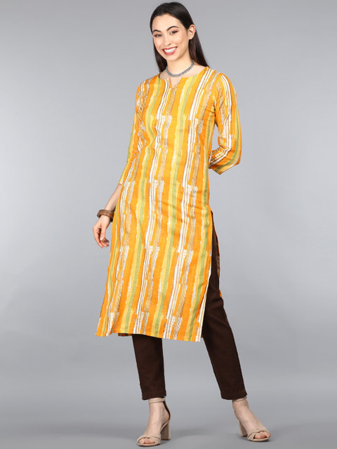 AHIKA Women Yellow Striped Kurta 
AHIKA Women Yellow Striped Kurta
